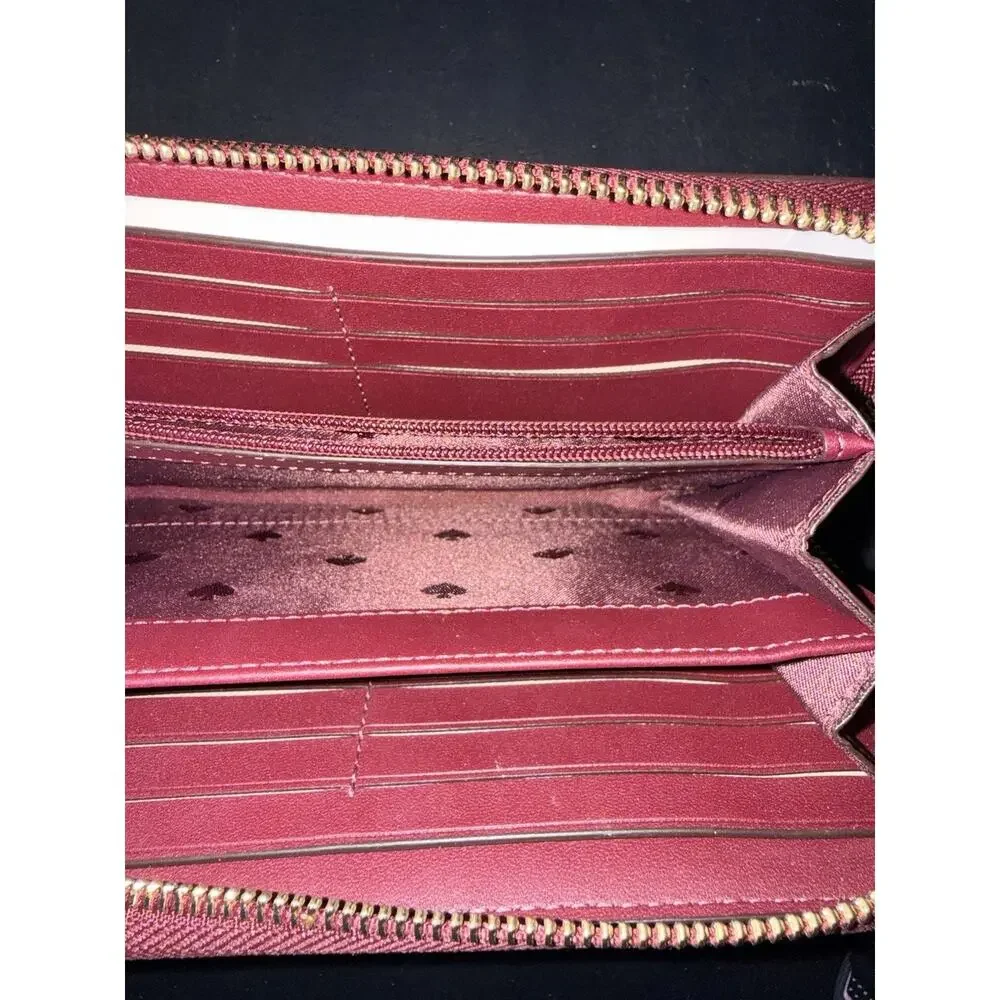 Kate Spade New York Frosted Floral Deep Berry Continental Zip Wallet